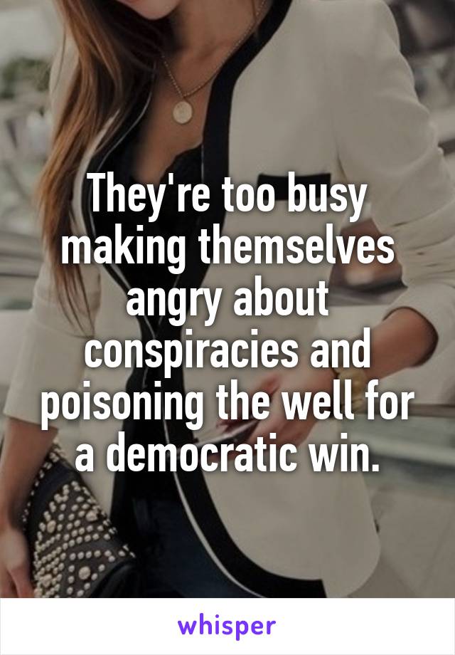 They're too busy making themselves angry about conspiracies and poisoning the well for a democratic win.
