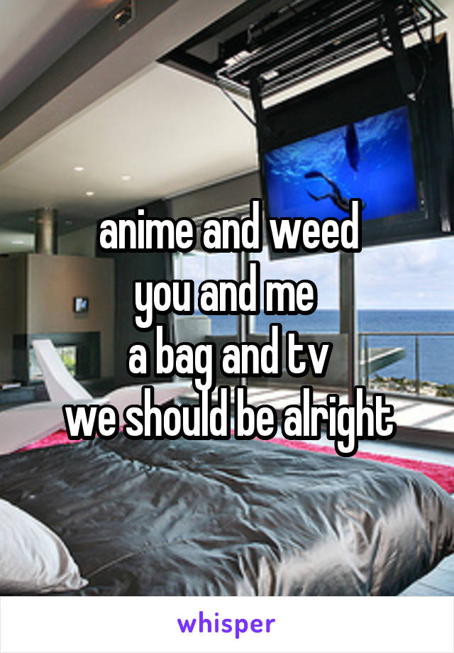anime and weed
you and me 
a bag and tv
we should be alright
