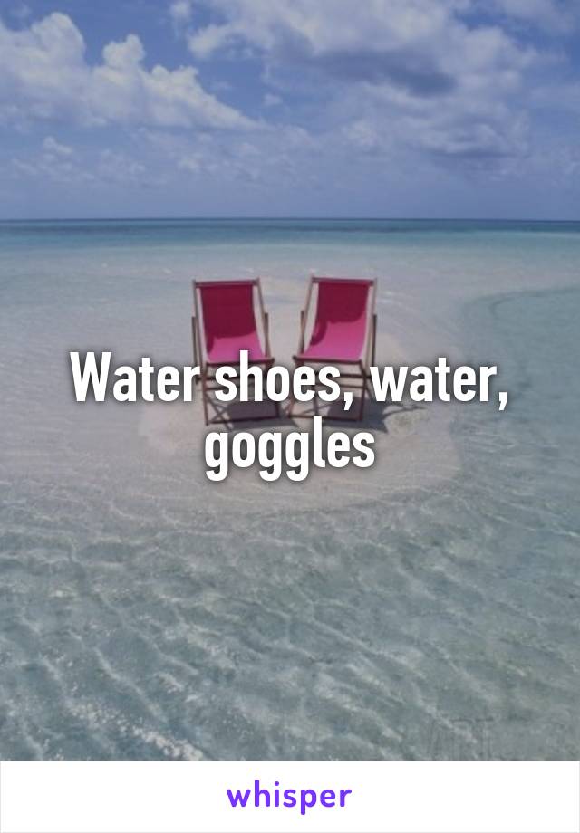 Water shoes, water, goggles