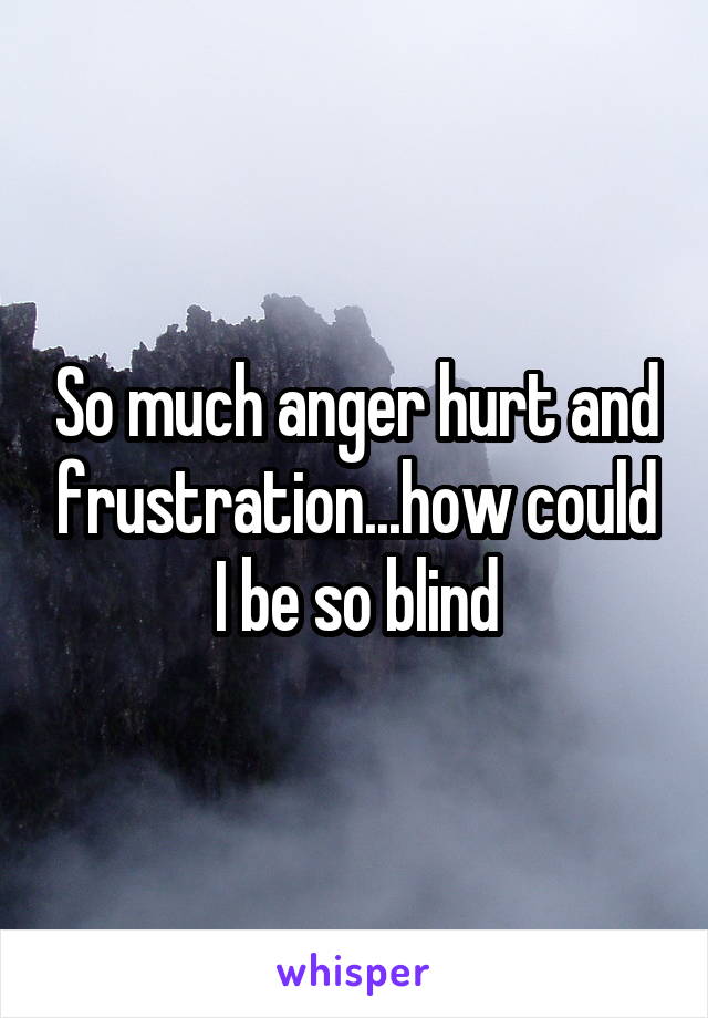 So much anger hurt and frustration...how could I be so blind