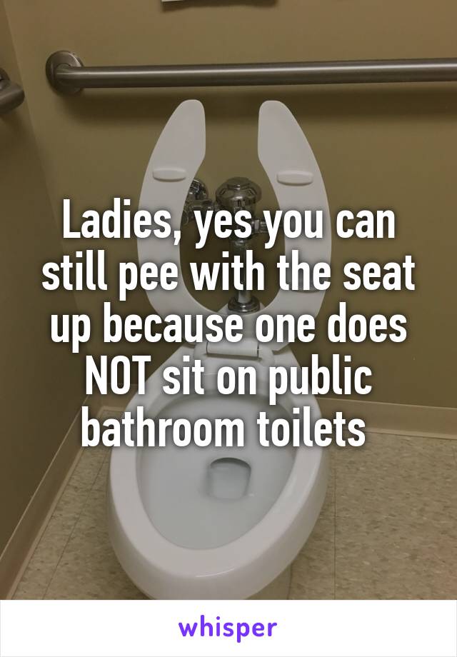 Ladies, yes you can still pee with the seat up because one does NOT sit on public bathroom toilets 