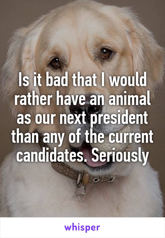 Is it bad that I would rather have an animal as our next president than any of the current candidates. Seriously