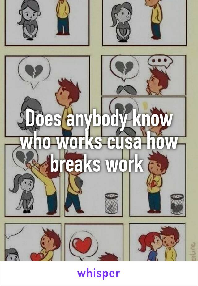 Does anybody know who works cusa how breaks work 