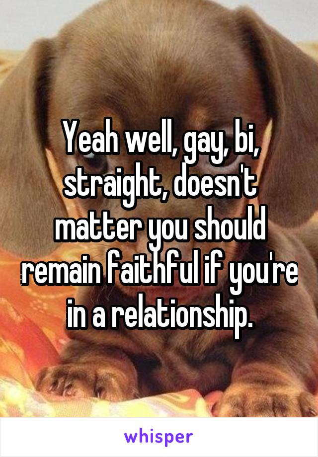 Yeah well, gay, bi, straight, doesn't matter you should remain faithful if you're in a relationship.