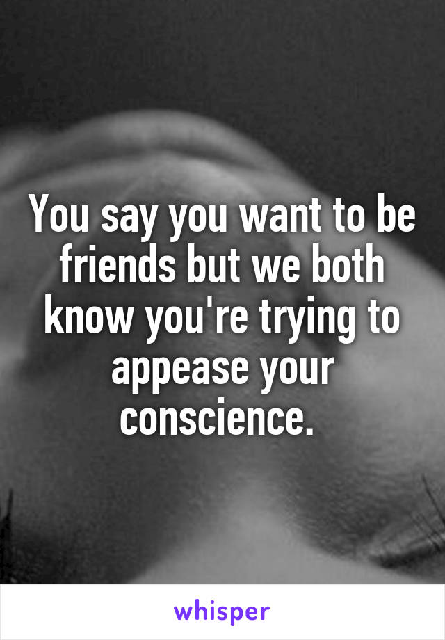 You say you want to be friends but we both know you're trying to appease your conscience. 