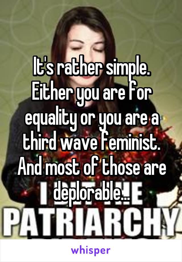 It's rather simple. Either you are for equality or you are a third wave feminist. And most of those are deplorable...