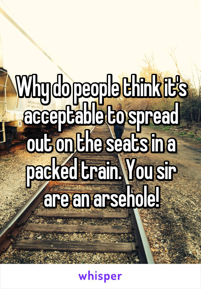 Why do people think it's acceptable to spread out on the seats in a packed train. You sir are an arsehole!