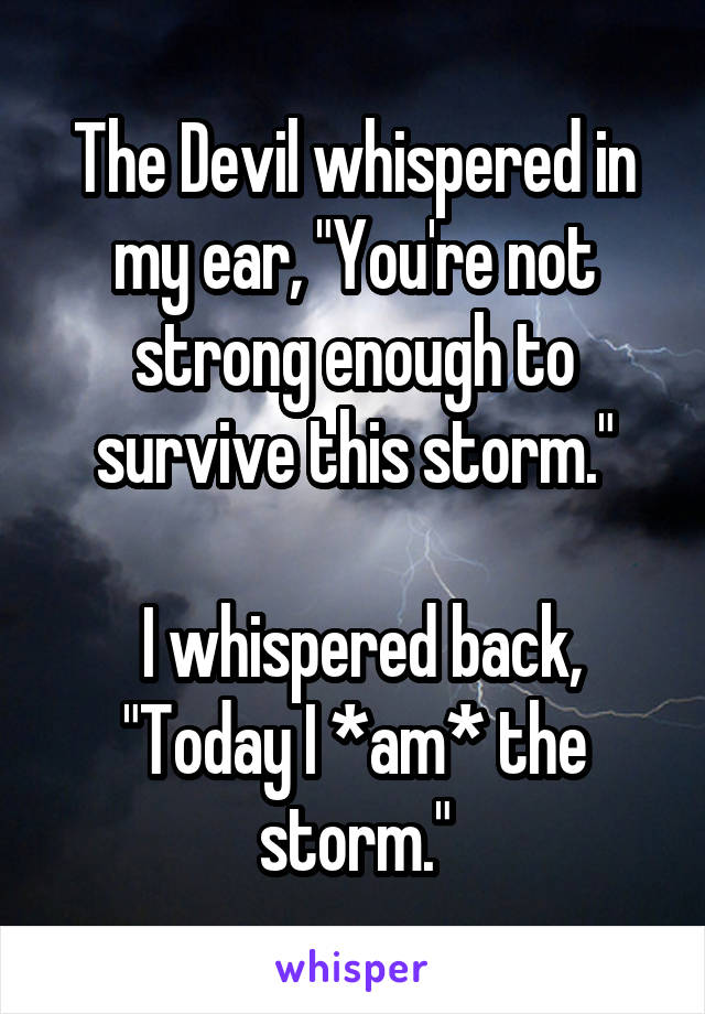 The Devil whispered in my ear, "You're not strong enough to survive this storm."

 I whispered back, "Today I *am* the storm."