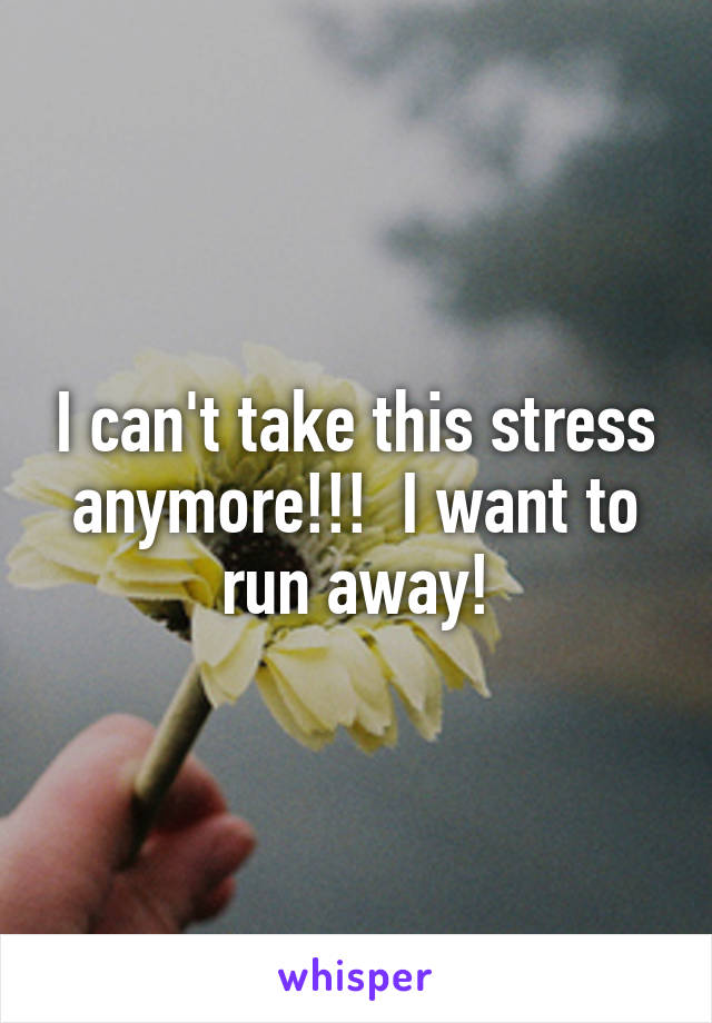 I can't take this stress anymore!!!  I want to run away!