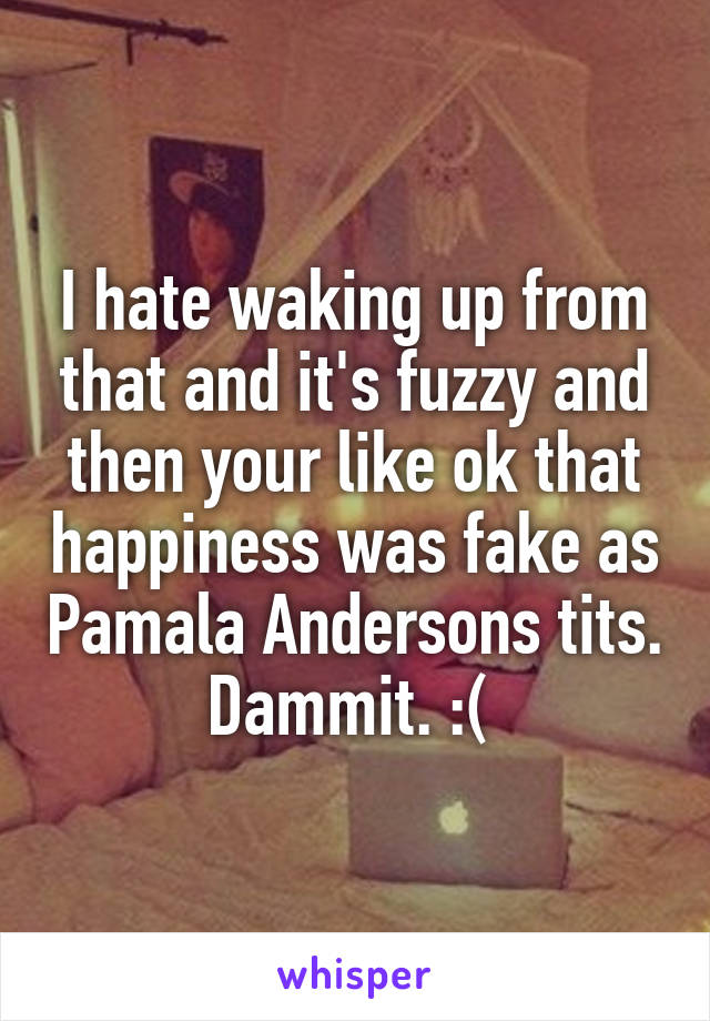 I hate waking up from that and it's fuzzy and then your like ok that happiness was fake as Pamala Andersons tits. Dammit. :( 
