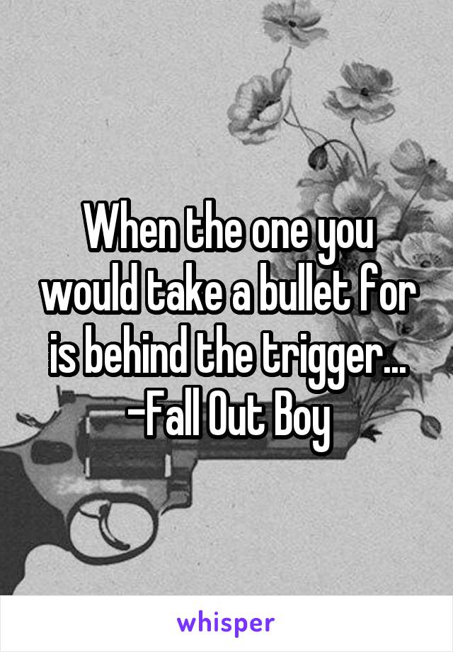 When the one you would take a bullet for is behind the trigger...
-Fall Out Boy