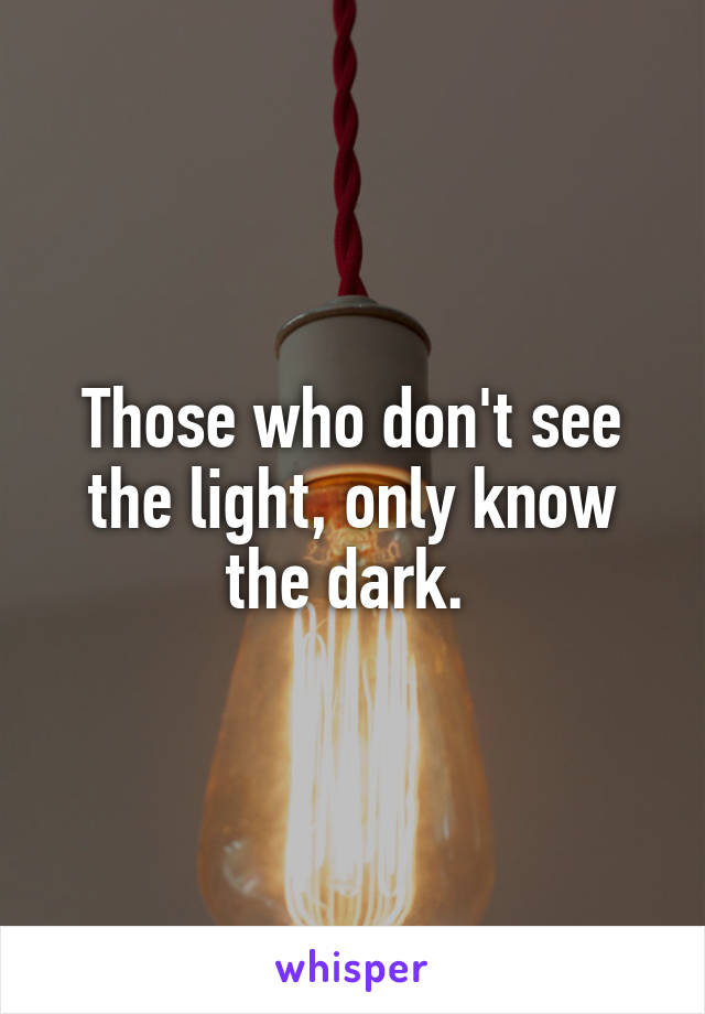 Those who don't see the light, only know the dark. 