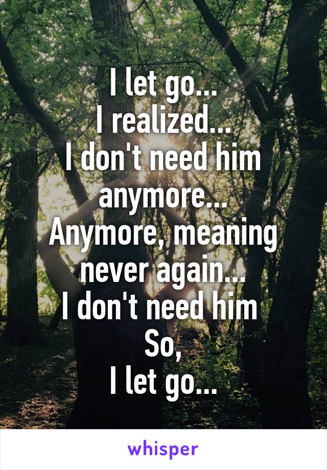I let go...
I realized...
I don't need him anymore...
Anymore, meaning never again...
I don't need him 
So,
I let go...