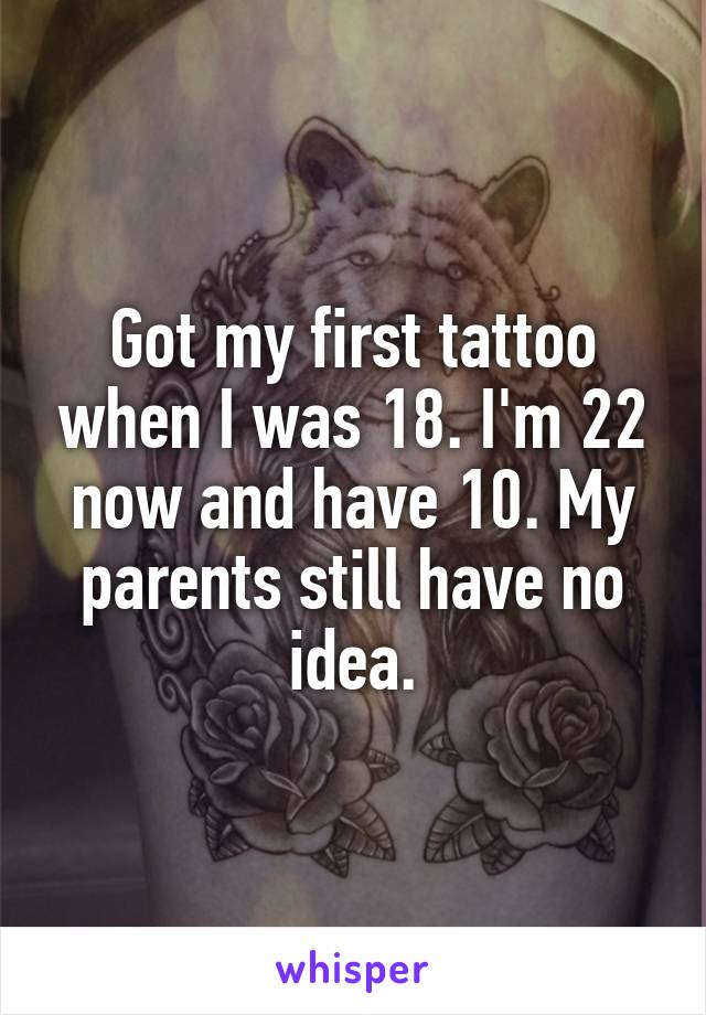 Got my first tattoo when I was 18. I'm 22 now and have 10. My parents still have no idea.