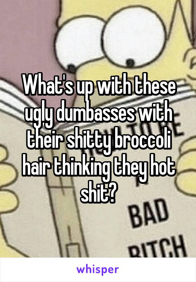 What's up with these ugly dumbasses with their shitty broccoli hair thinking they hot shit?