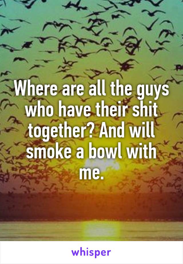 Where are all the guys who have their shit together? And will smoke a bowl with me.