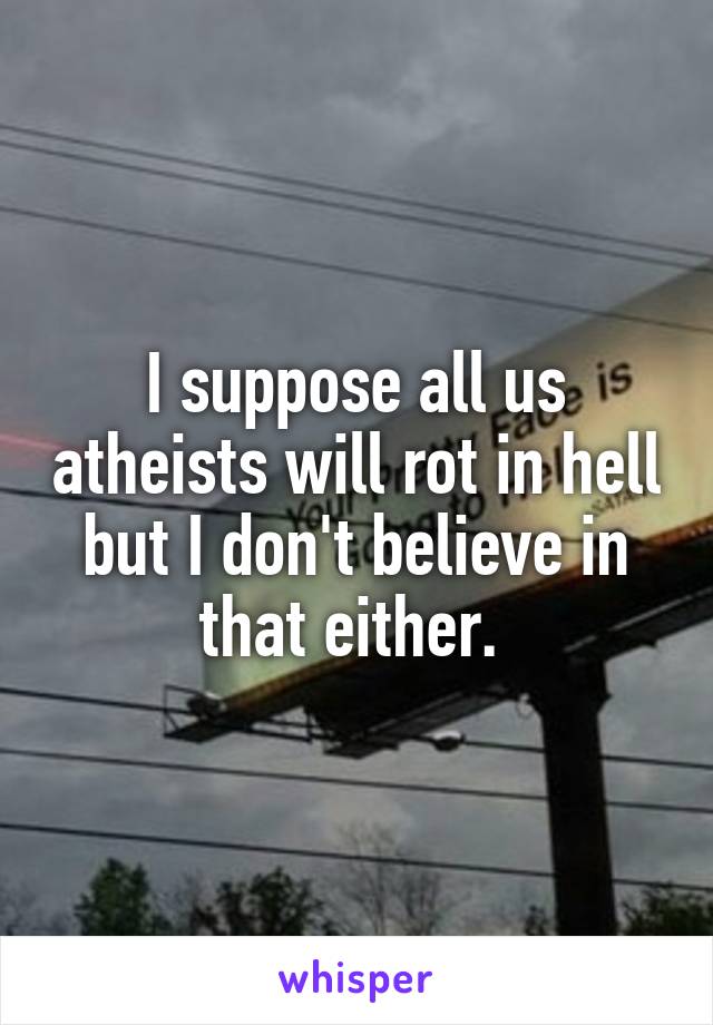 I suppose all us atheists will rot in hell but I don't believe in that either. 