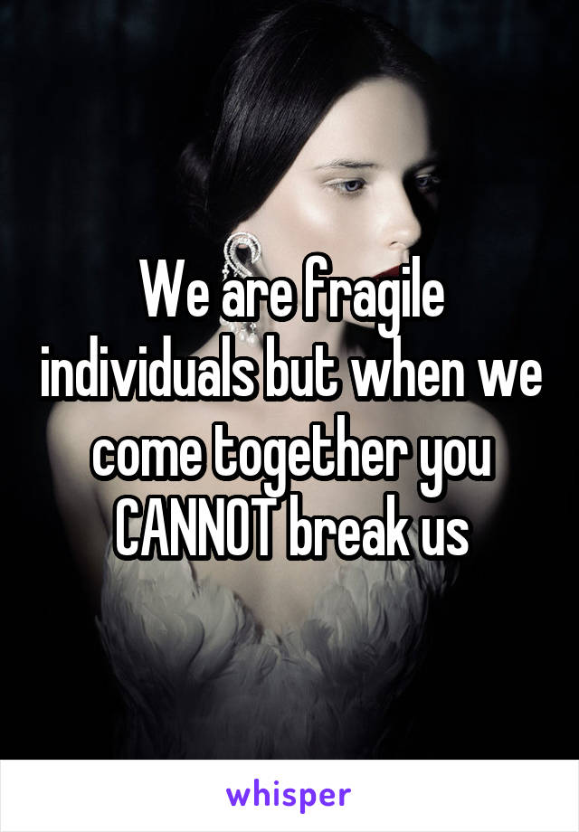 We are fragile individuals but when we come together you CANNOT break us