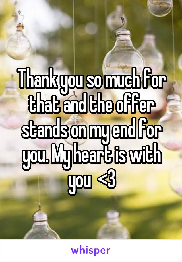 Thank you so much for that and the offer stands on my end for you. My heart is with you  <3