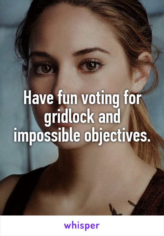 Have fun voting for gridlock and impossible objectives.