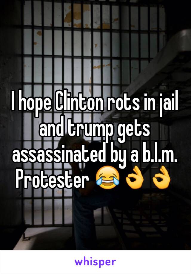 I hope Clinton rots in jail and trump gets assassinated by a b.l.m. Protester 😂👌👌