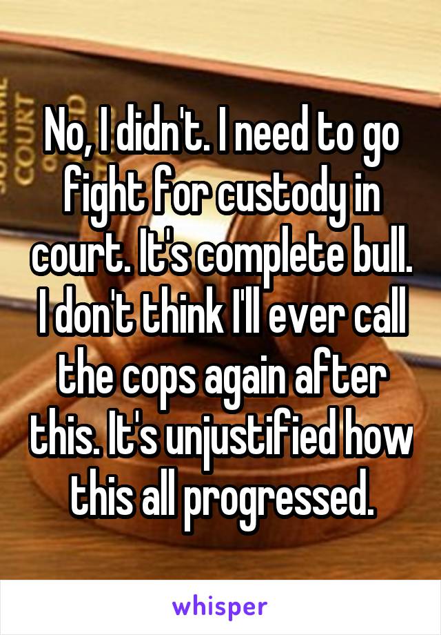 No, I didn't. I need to go fight for custody in court. It's complete bull. I don't think I'll ever call the cops again after this. It's unjustified how this all progressed.