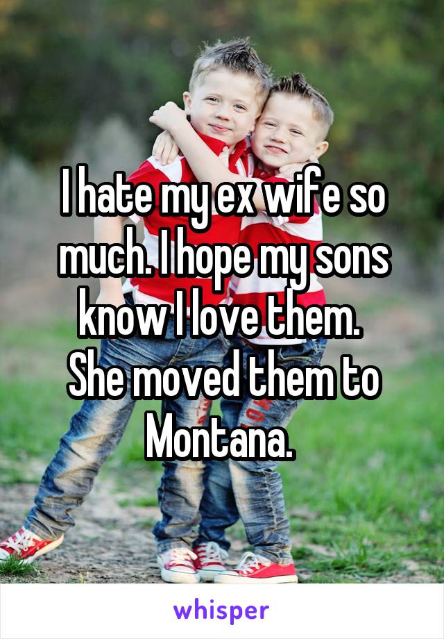I hate my ex wife so much. I hope my sons know I love them. 
She moved them to Montana. 