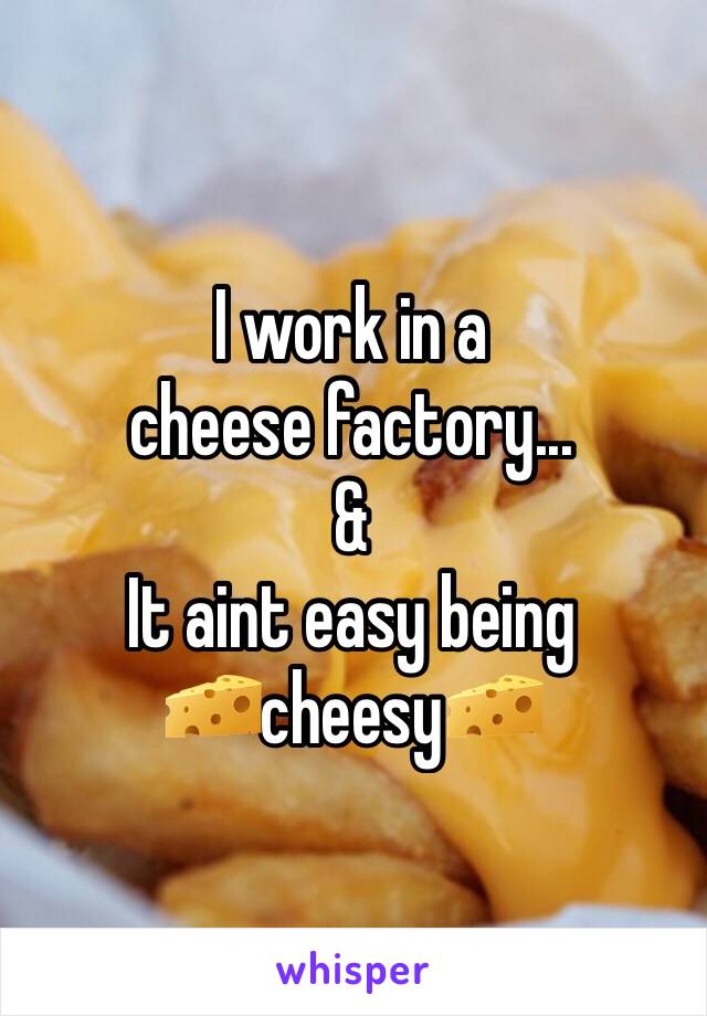 I work in a 
cheese factory...
&
It aint easy being 
🧀cheesy🧀