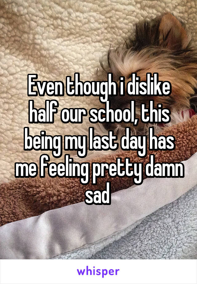 Even though i dislike half our school, this being my last day has me feeling pretty damn sad 