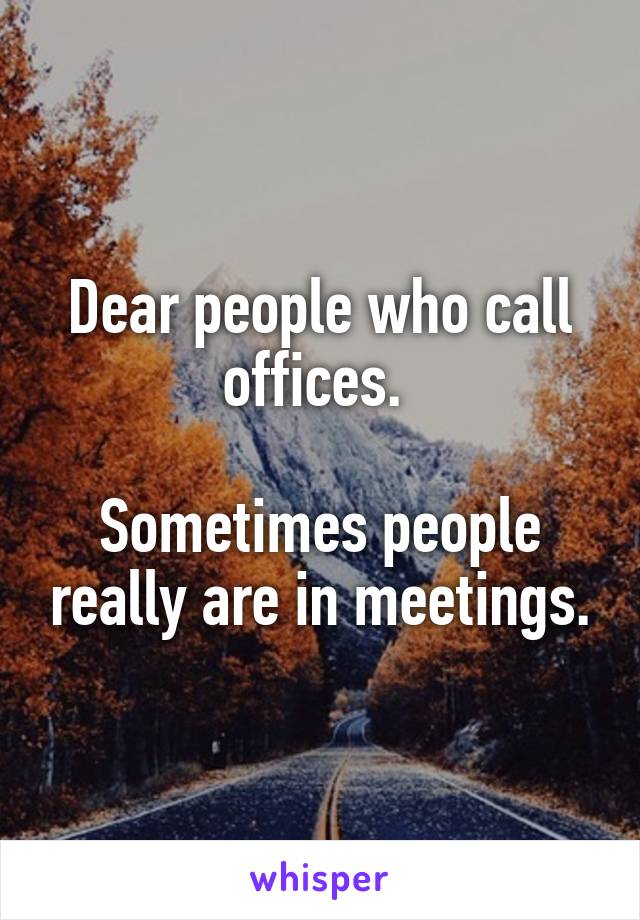 Dear people who call offices. 

Sometimes people really are in meetings.