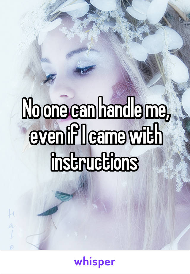 No one can handle me, even if I came with instructions 