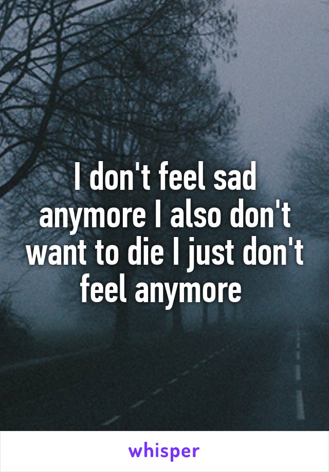 I don't feel sad anymore I also don't want to die I just don't feel anymore 