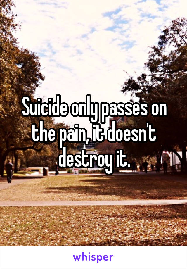Suicide only passes on the pain, it doesn't destroy it.