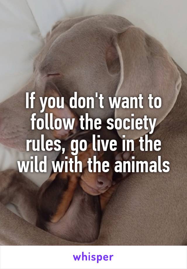 If you don't want to follow the society rules, go live in the wild with the animals