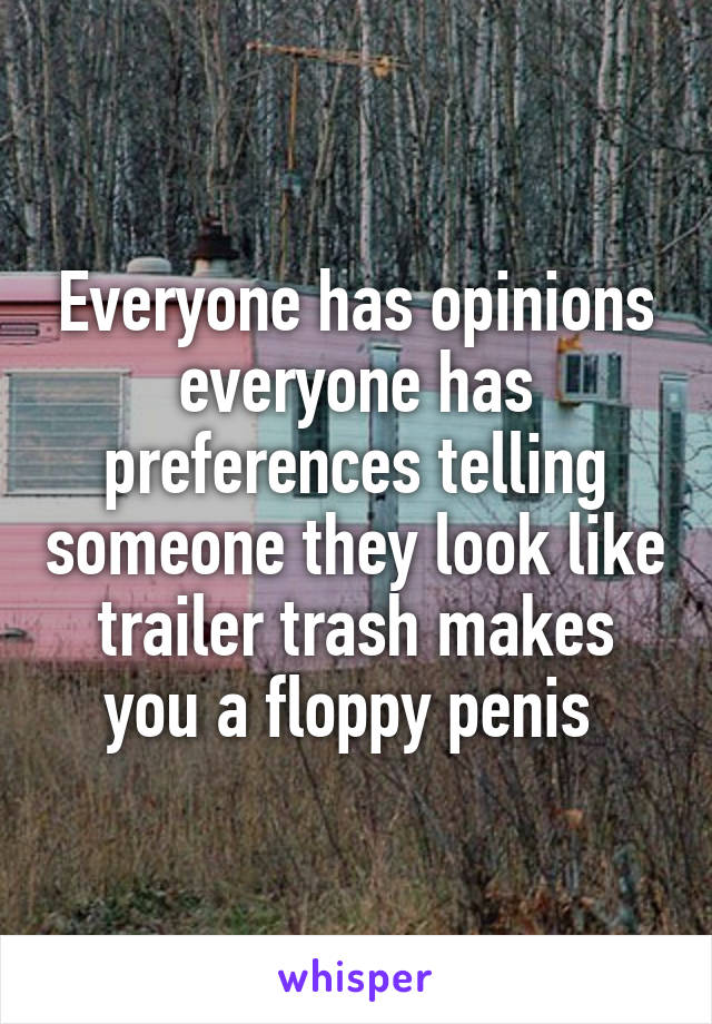 Everyone has opinions everyone has preferences telling someone they look like trailer trash makes you a floppy penis 