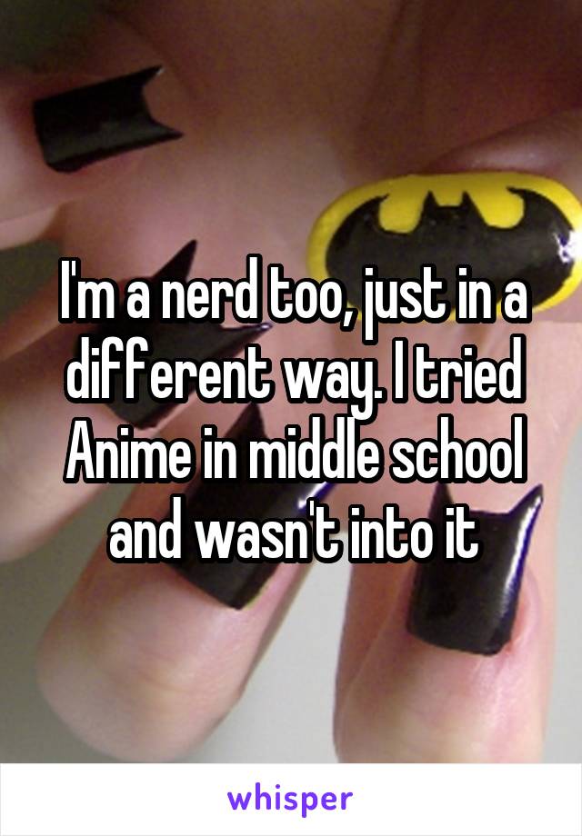 I'm a nerd too, just in a different way. I tried Anime in middle school and wasn't into it