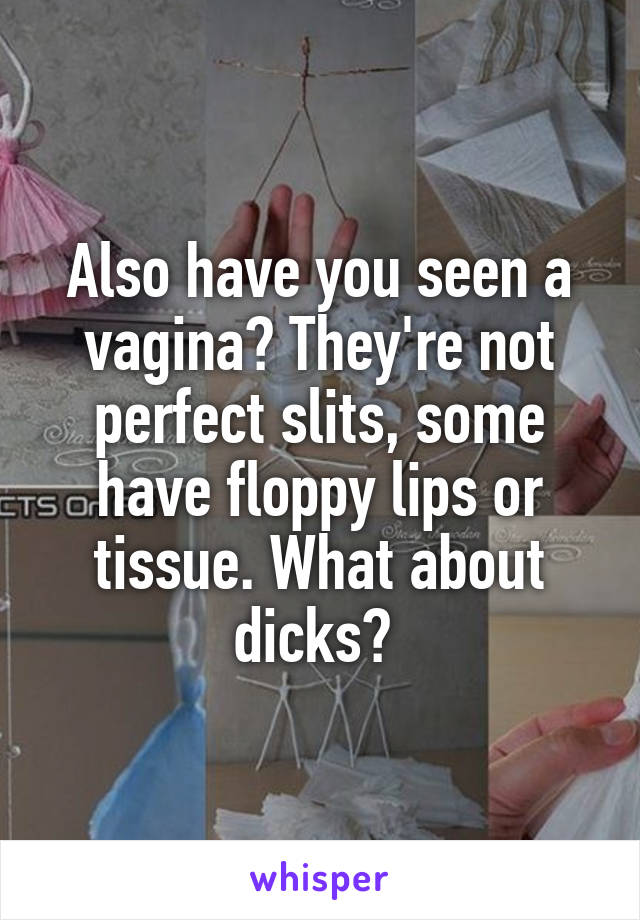 Also have you seen a vagina? They're not perfect slits, some have floppy lips or tissue. What about dicks? 