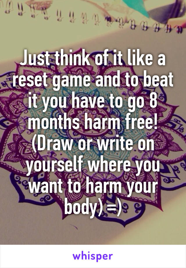 Just think of it like a reset game and to beat it you have to go 8 months harm free! (Draw or write on yourself where you want to harm your body) =)
