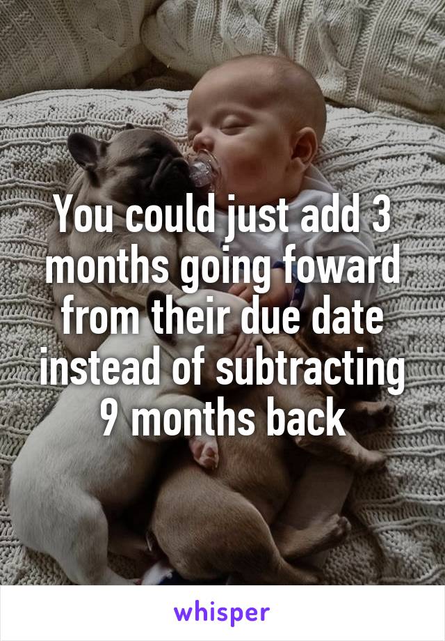 You could just add 3 months going foward from their due date instead of subtracting 9 months back