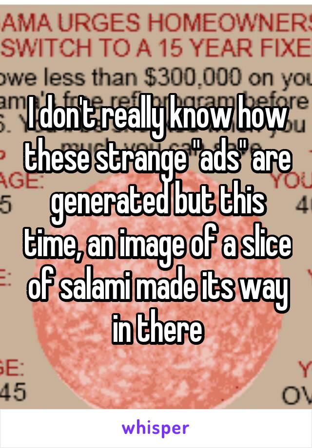 I don't really know how these strange "ads" are generated but this time, an image of a slice of salami made its way in there