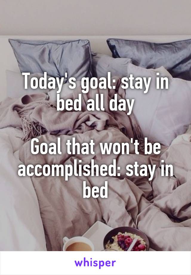 Today's goal: stay in bed all day

Goal that won't be accomplished: stay in bed