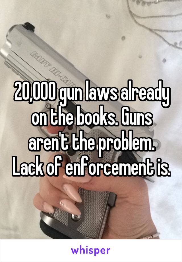 20,000 gun laws already on the books. Guns aren't the problem. Lack of enforcement is.