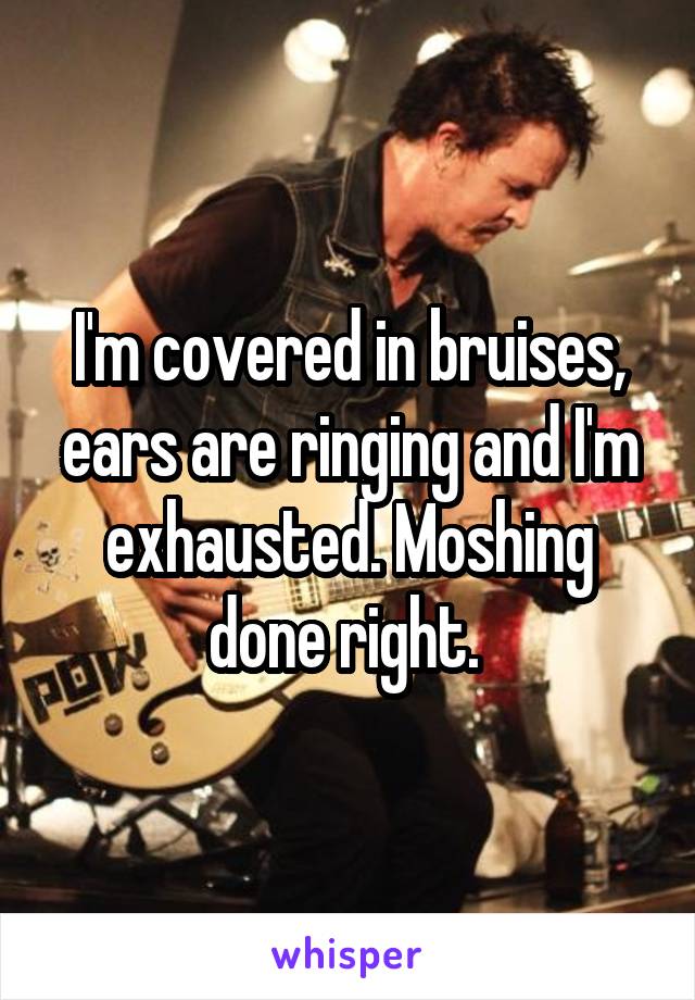 I'm covered in bruises, ears are ringing and I'm exhausted. Moshing done right. 