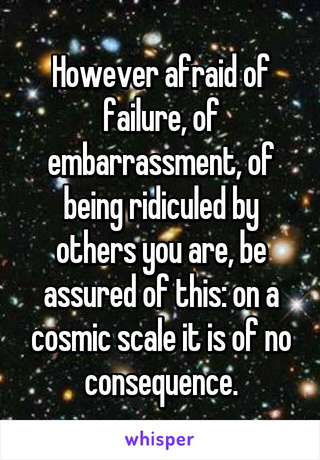 However afraid of failure, of embarrassment, of being ridiculed by others you are, be assured of this: on a cosmic scale it is of no consequence.