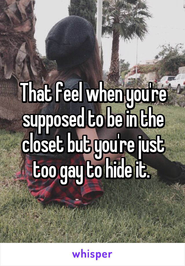 That feel when you're supposed to be in the closet but you're just too gay to hide it. 