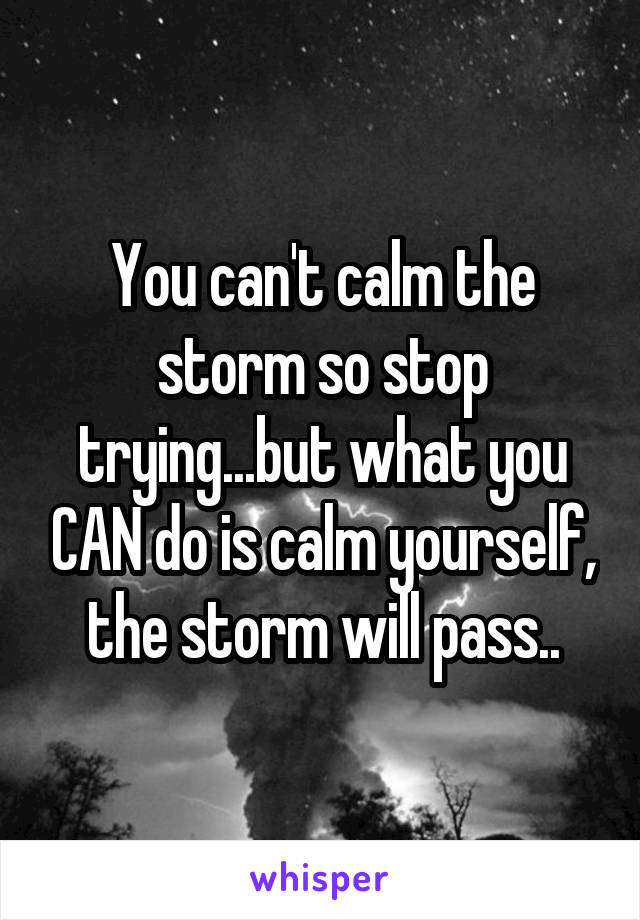 You can't calm the storm so stop trying...but what you CAN do is calm yourself, the storm will pass..