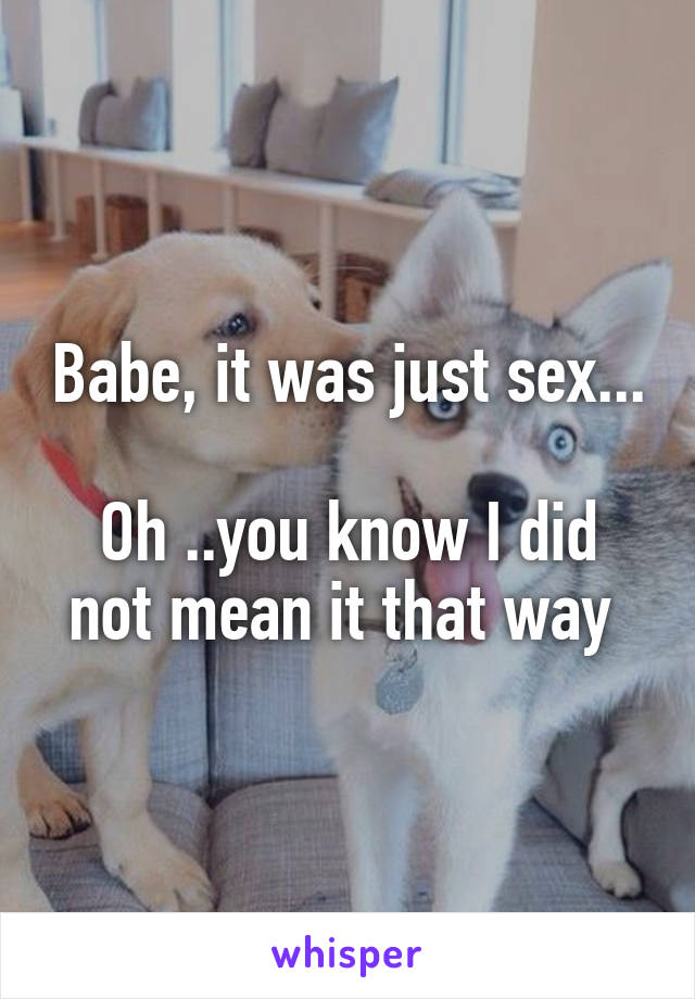 Babe, it was just sex...

Oh ..you know I did not mean it that way 