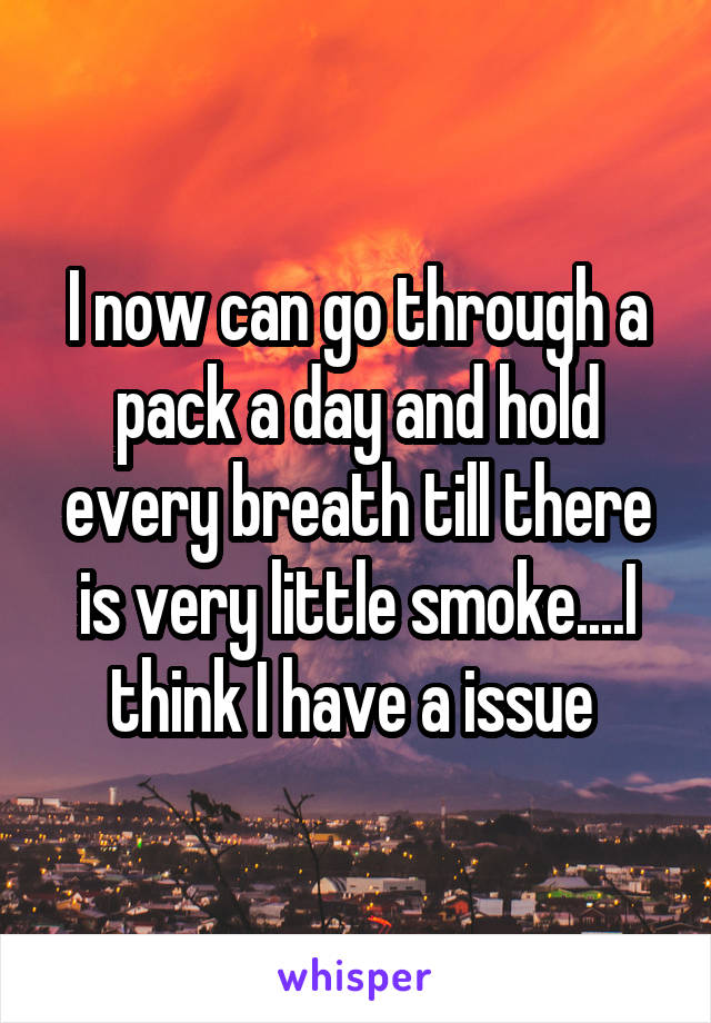I now can go through a pack a day and hold every breath till there is very little smoke....I think I have a issue 
