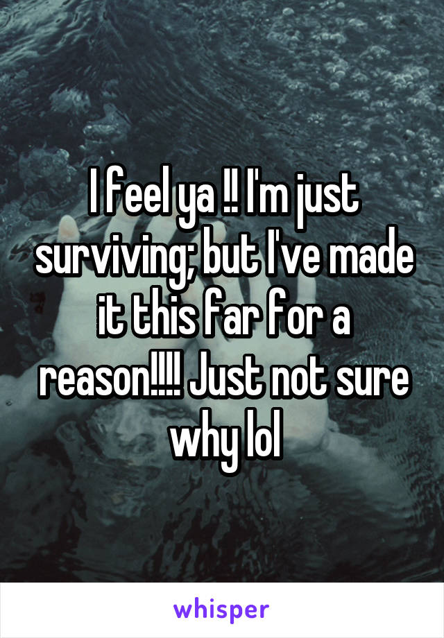 I feel ya !! I'm just surviving; but I've made it this far for a reason!!!! Just not sure why lol