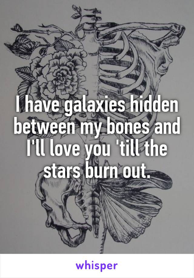 I have galaxies hidden between my bones and I'll love you 'till the stars burn out.